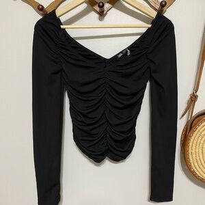 Zara Black Ruched Long Sleeve Top